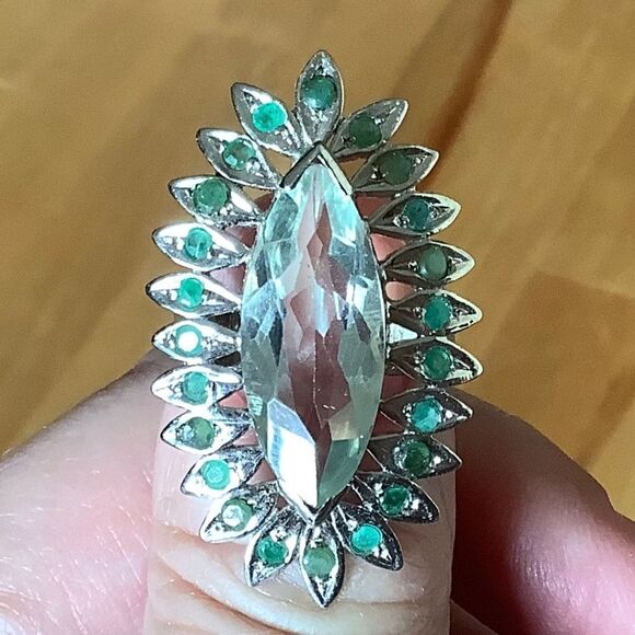 𝅺sterling SILVER GREEN PERIDOT/EMERALD RING SIZE US 7​​ - Picture 1 of 7